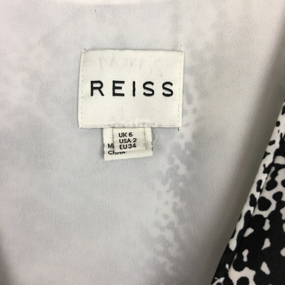 REISS CANYON BLACK & WHITE PRINT DOUBLE LAYERED FRILL DRESS Sz. 2 - Picture 9 of 11